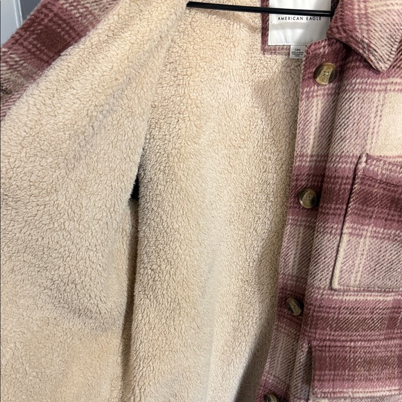 American Eagle Outfitters Cream and Pink Plaid Shacket / Jacket - Picture 3 of 7